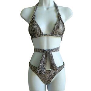 Acacia Swimwear Animal Snake 2 Pc Bikini Plumeria Top Olive Ruched Axel Bottom S